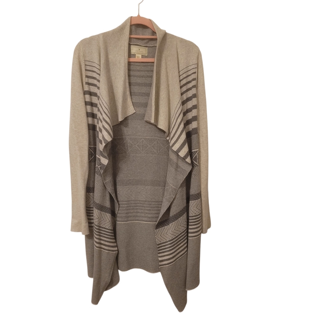 Anthropologie Ruby Moon Light Gray‎ Knitwear Stripe Swag Open Cardigan